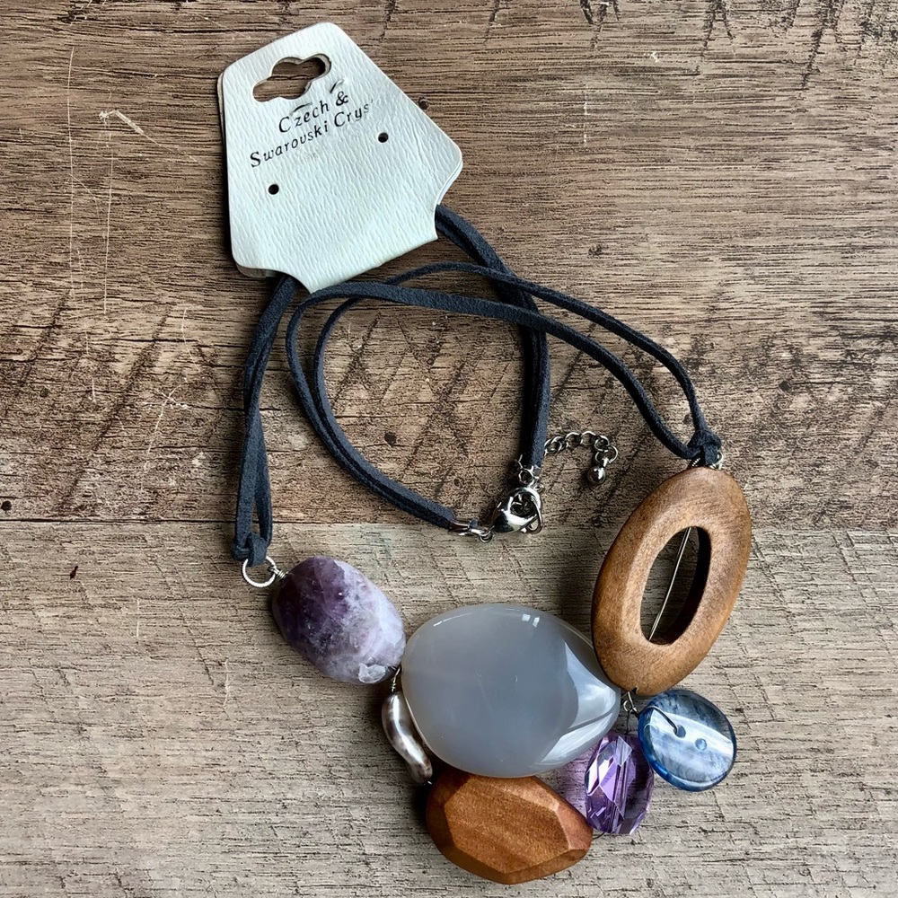 Purple Natural Elements Radiant Necklace, Boho, Healing Crystal, Wedding Guest